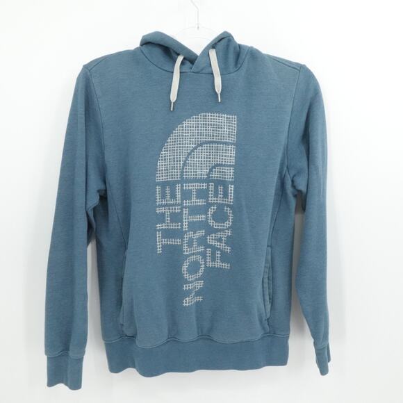 The‎ North Face Sweater Mens Medium Blue Logo Spell Out Hoodie Pocket Outdoor - Picture 1 of 11